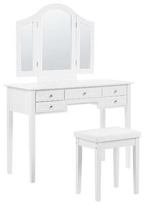 Toaletný stolík biely MDF 95 x 45 x 144 cm 5 zásuviek zrkadlo stolička nábytok do spálne obývacej izby retro dizajn