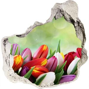 Nálepka 3D diera na stenu samolepiaca Farebné tulipány