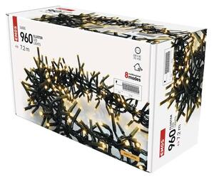 D4BW08 EMOS CLASSIC vianočná reťaz - ježko 960 LED 7,2m čierny drôt, teplá biela, 8 módov, časovač, IP44