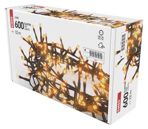 D4BV03 EMOS CLASSIC vianočná reťaz - cluster 600 LED 12m čierny drôt, časovač, vintage, IP44