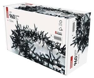 D4BC05 EMOS CLASSIC vianočná reťaz - ježko 960 LED 7,2m čierny drôt, studená biela, 8 módov, časovač, IP44