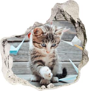 Diera 3D fototapety nálepka Mačka s papierovými vtákmi
