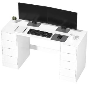 Písací stôl HOMCOM s 8 zásuvkami – moderný kancelársky stôl 140 x 53 x 75 cm, biely