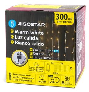 Aigostar - LED vonkajší vianočný reťazec 300xLED/6W/230V/8 funkcií 3x1m IP44 teplá biela+DO