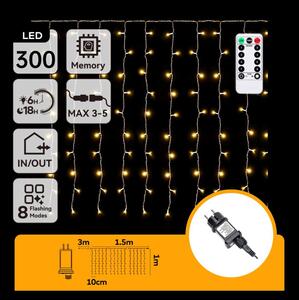 Aigostar - LED vonkajší vianočný reťazec 300xLED/6W/230V/8 funkcií 3x1m IP44 teplá biela+DO