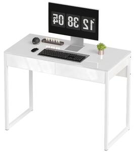 HOMCOM písací stôl, 100 x 50 cm, počítačový stôl, kancelársky stôl s 2 zásuvkami, biela farba