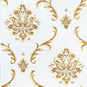 Samolepiace penové 3D panely XY-A01, cena za kus, rozmer 70 x 70 cm, ornamenty béžovo-zlaté, IMPOL TRADE