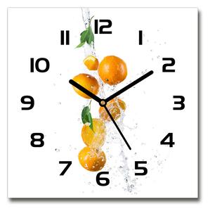 Sklenené hodiny štvorec Pomaranče a voda