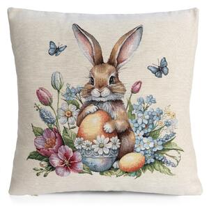 VEĽKONOČNÁ GOBELÍNOVÁ DEKORAČNÁ OBLIEČKA NA VANKÚŠ BUNNY 45X45 CM VZOROVANÁ