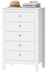 Komoda HOMCOM s 5 zásuvkami, vhodná do spálne, rozmer 60 x 39,5 x 95,3 cm, biela