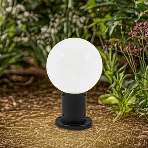 Lindby Podlahová lampa Dangan, čierna/biela, výška 32 cm, sklo, Biela / opálová, Sklo, Moderný, Vonkajčie stĺpové osvetlenie