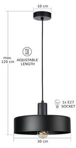 Závesný luster ARCANE na lanku 1xE27/60W/230V, čierny