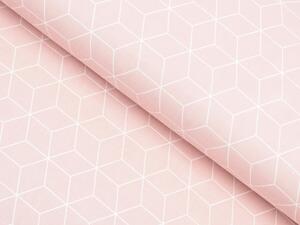 Bavlnená látka/plátno Sandra SA-485 Pastelovo ružový geometrický vzor 3D kocky - šírka 160 cm