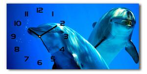 Vodorovné Moderné sklenené hodiny na stenu Dva delfíny