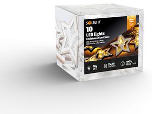 SOLIGHT LED vianočná reťaz hviezdy, 10x LED, drevo, 1,5m, 2x AA