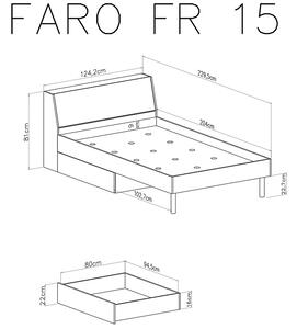 Detská posteľ Faro FR15 120x200 cm - biely lux / dub artisan / šedá