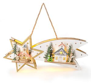 SOLIGHT LED vianočná kométa, 10x LED, drevená, 30cm