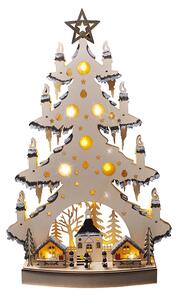 SOLIGHT LED drevený vianočný stromček s dekoráciami, 23x LED, prírodná farba, 64cm, 2x AA