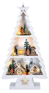 SOLIGHT LED drevený vianočný stromček s dekoráciami, 13x LED, biela, 53cm, 2x AA