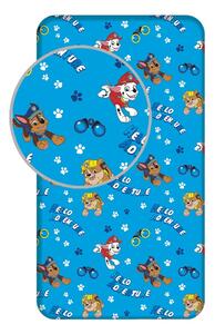 Modrá napínacia bavlnená detská plachta na jednolôžko 90x200 cm Paw Patrol – Jerry Fabrics