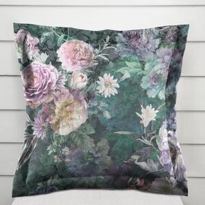 Biante Dekoračná obliečka na vankúš s lemom BM-010 Veľké fialové kvety na tmavo zelenom 30 x 50 cm