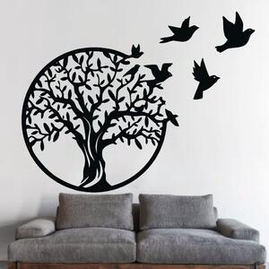 Drevený strom života na stenu - Vtáci - 45x45