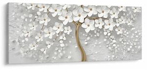 Obraz bieleho stromu s kvetinami (120x50 cm)