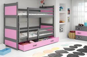 Detská poschodová posteľ RICO 160x80 cm Sivá Ružová