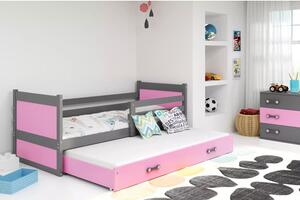 Detská posteľ s výsuvnou posteľou RICO 200x90 cm Sivá Ružová