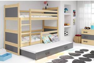 Detská poschodová posteľ s výsuvnou posteľou RICO 200x90 cm Sivá Borovica