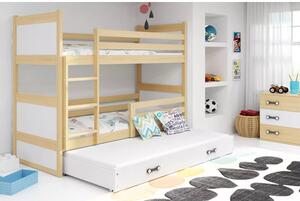Detská poschodová posteľ s výsuvnou posteľou RICO 200x90 cm Biela Borovica