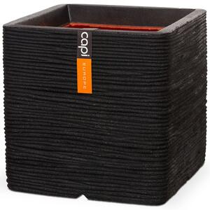Capi Kvetináč Nature Rib čierny 30x30 cm štvorcový KBLR902