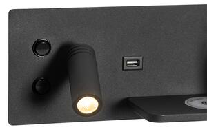 Sada 2 nástenných svietidiel čiernej farby vrátane LED s USB a indukčnou nabíjačkou - Riza