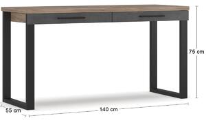 Písací stôl so zásuvkami Ovida 140 2DRWS - craft tobaco / matera