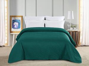Tyrkysový přehoz na postel se vzorem LEAVES Rozmer: 170 x 210 cm