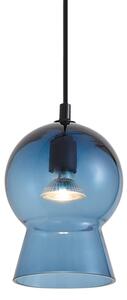 Retro závesná lampa čierna s modrým sklom pre 1-fázový koľajnicový systém - Iconic Bell