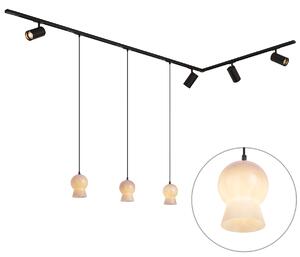 Moderný koľajnicový systém čierny so 4 bodovými svetlami a 3 bielymi závesnými svietidlami 1-fázový - Iconic Bell Jeana Luxe