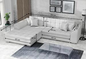 Rohová rozkladacia sedačka PALERMO, 294x80x196 cm, jasmine 100/soft 017 white, pravá