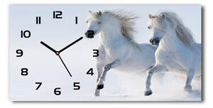 Vodorovné Sklenené hodiny na stenu Dva kone v snehu