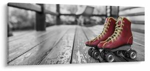 Obraz červených starých kolieskových topánok (120x50 cm)