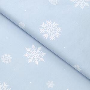 Goldea vianočné bavlnené plátno – vločky na modrej 160 cm