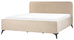 Rám postele s čelom sivobéžové zamatové čalúnenie čierne kovové nohy 180 x 200 cm klasický minimalistický štýl spálňa