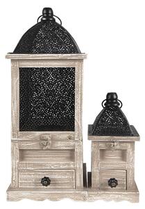 Set dvoch drevených lampášov Elliese so šuplíčkami - 20*20*53 / 14*14*25 cm - Clayre & Eef