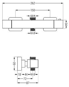Mexen CUBE termostatická batéria s horným pripojením 3/4" pre srpchový stĺp, čierna, 77250-70