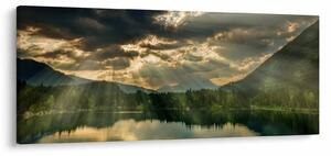 Obraz jazera s presvitajúcim slnkom (120x50 cm)