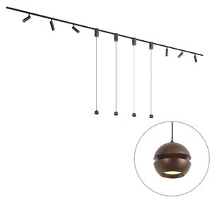 Moderný koľajnicový systém so 6 bodovými svetlami a 4 závesnými svetlami Easylift tmavý bronz 1-fázový - Slimline Uzzy Tira