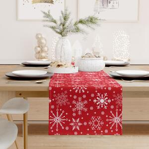 Goldea behúň na stôl 100% bavlna - snehové vločky na červenom 20x120 cm