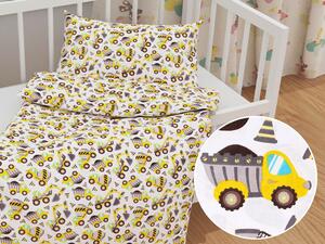 Biante Detské bavlnené posteľné obliečky do postieľky Sandra SA-291 Žlté stavebné autá na bielom Do postieľky 90x140 a 40x60 cm