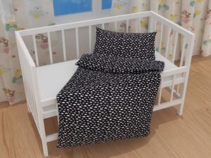 Biante Detské bavlnené posteľné obliečky do postieľky Sandra SA-306 Biele obláčiky na čiernom Do postieľky 90x140 a 50x70 cm