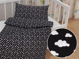 Biante Detské bavlnené posteľné obliečky do postieľky Sandra SA-306 Biele obláčiky na čiernom Do postieľky 90x130 a 40x60 cm